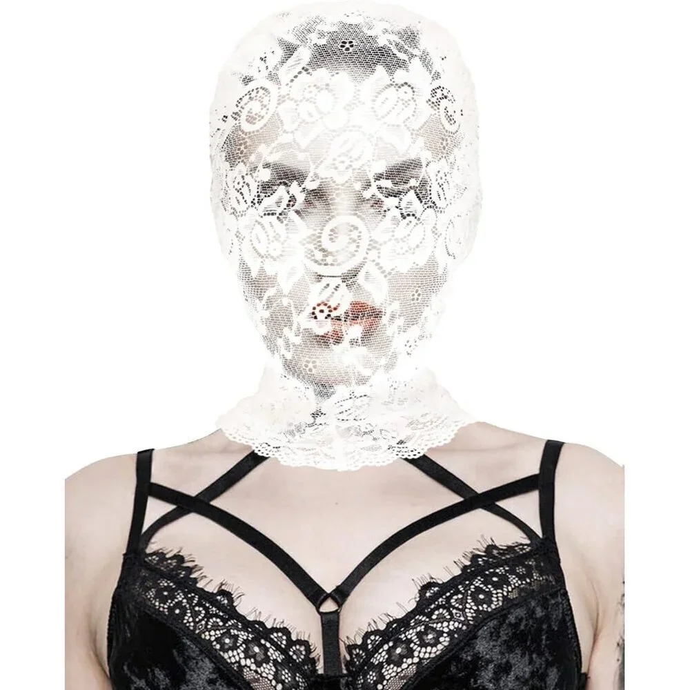 🆕Women White Lace Hole Face Mask Gothic Sexy Halloween Spandex Cosplay Mask
